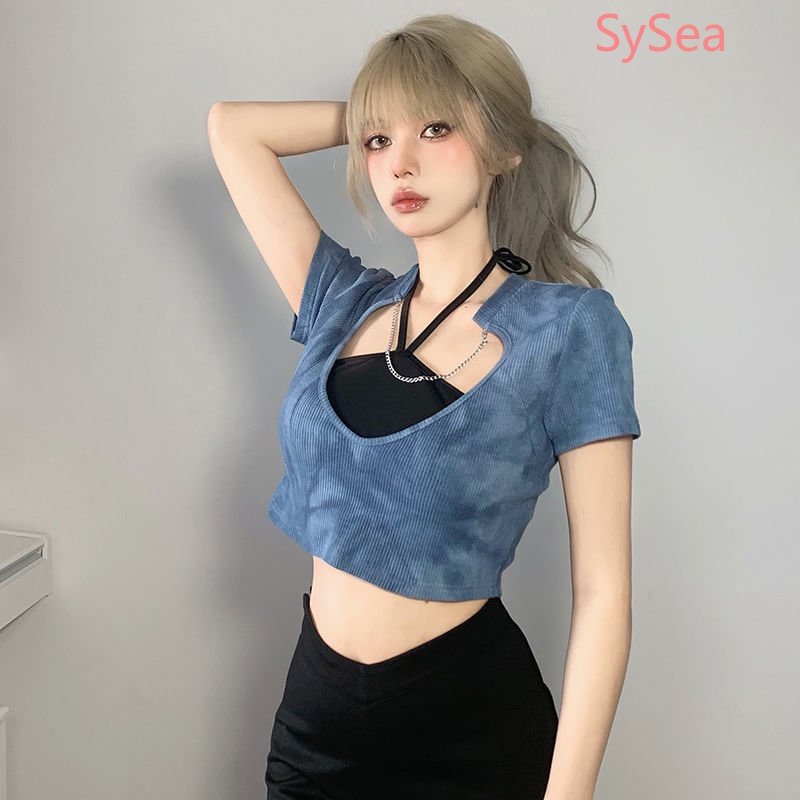 Áo Sơ Mi Màu Nhuộm Phối Dây Xích Quyến Rũ Thời Trang Mùa Hè Cho Nữ