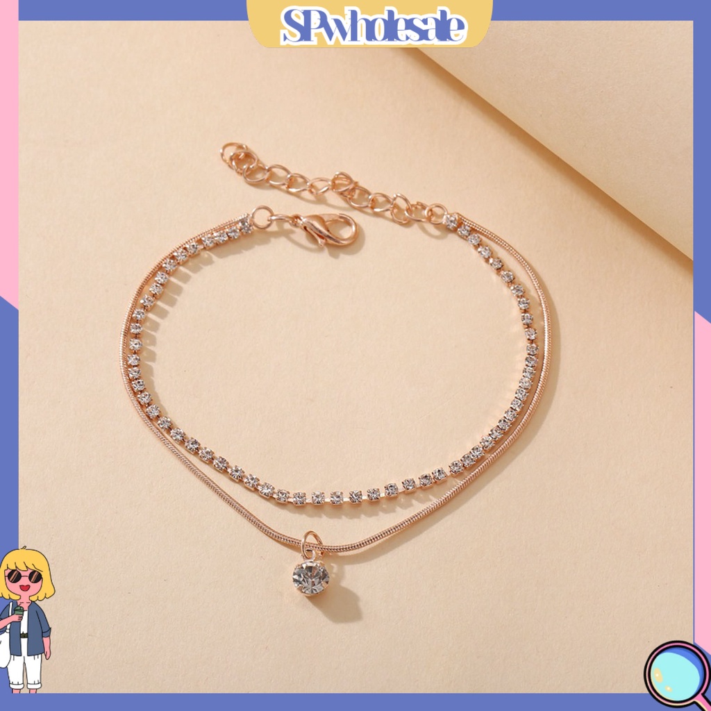 <SPwholesale> Lắc Chân Hợp Kim Hai Lớp Đính Đá Toàn Diện Thời Trang Đi Biển Cho Nữ