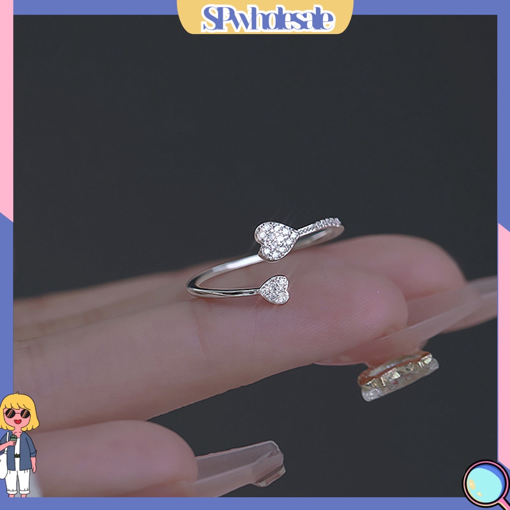 <SPwholesale> Nhẫn Hở Hình Trái Tim Đính Đá Nhân Tạo Thời Trang