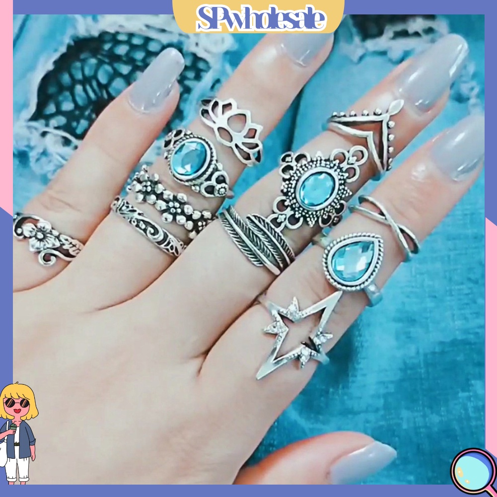 <SPwholesale> Set 11 Nhẫn Đeo Khớp Ngón Tay Phong Cách Retro