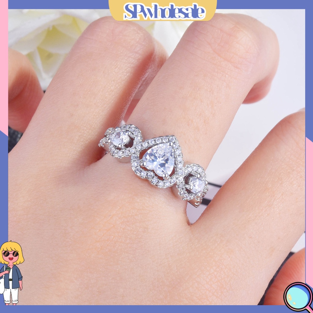 <SPwholesale> Nhẫn Đính Hôn Dạng Hở Không Phai Màu Đính Đá Bằng Đồng