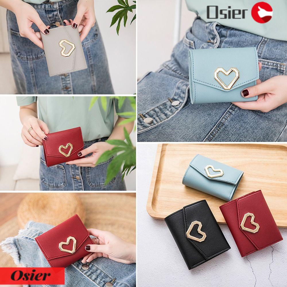 Ví Da Cầm Tay Dáng Vuông Gập Làm Ba Họa Tiết Trái Tim Xinh Xắn 1 Cho Nữ