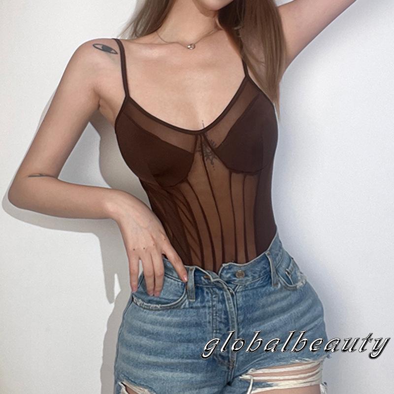 Áo Liền Quần Hai Dây Hở Lưng Phối Lưới Gợi Cảm Cho Nữ