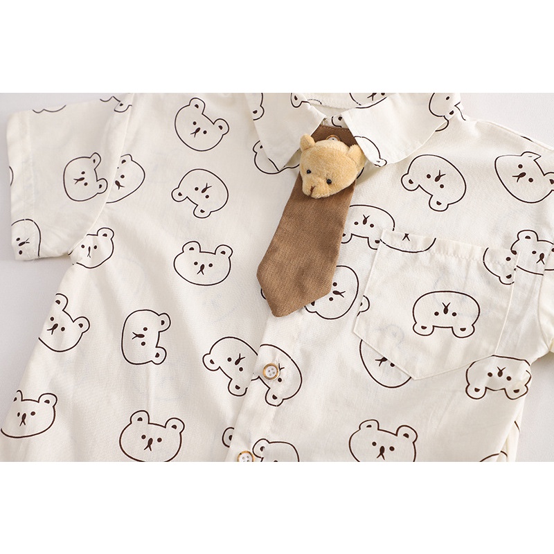 Oopsmile Bộ Áo Thun Tay Ngắn Kèm Quần Ngắn in Hình Gấu Dễ Thương Thời Trang Mùa Hè Cho Bé Sơ Sinh