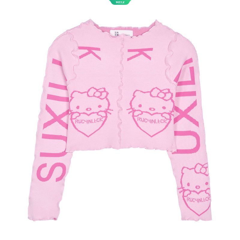 Áo Sweater Dệt Kim Tay Dài Dáng Ôm In Hoạt Hình Sanrio Kitty Thời Trang Xuân Thu 2023 Cho Nữ