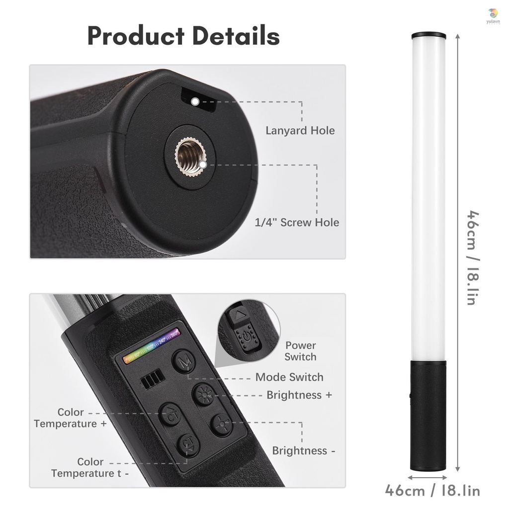 Cây Đèn LED RGB Andoer W150RGB Cầm Tay 2500K-9000K 20 Hiệu Ứng Ánh Sáng Tích Hợp Pin Chuyên Dụng Hỗ Trợ Quay Video / Phát Trực Tiếp