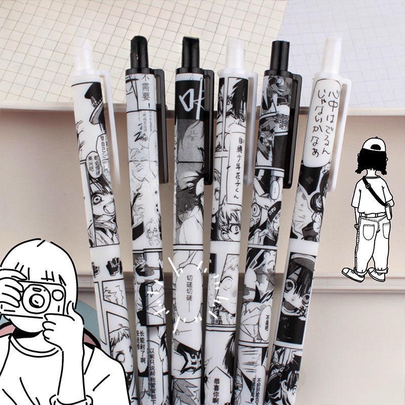 Set 6 Bút Mực Gel Đen Phim hoạt hình dễ thương Hàn Quốc bút mùa xuân văn phòng phẩm