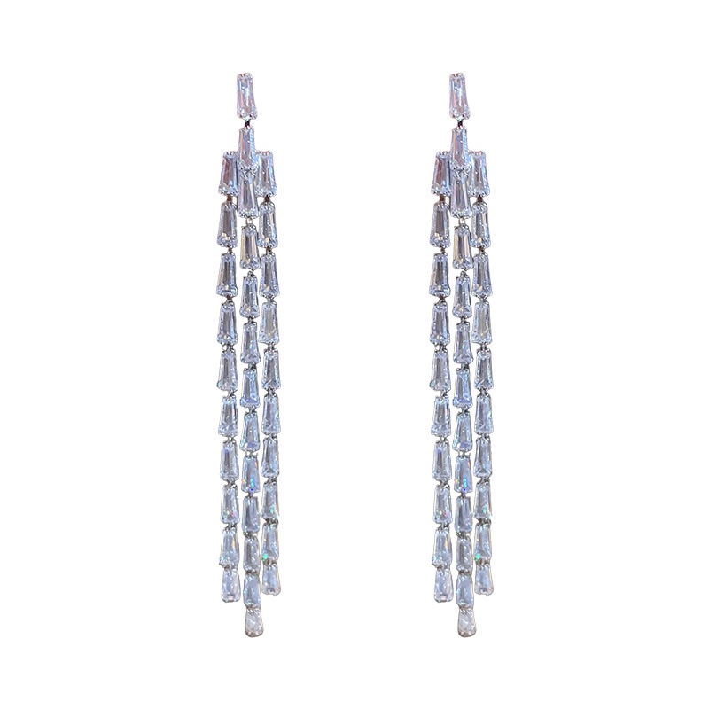 Bông Tai Mạ Bạc 925 Dáng Dài Đính Đá Zircon Phong Cách Hàn Quốc