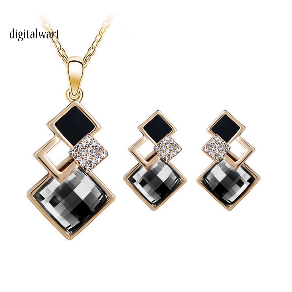 Kỹ Thuật Số| Set 2 Món Vòng cổ + Bông Tai Hình Học Bằng Hợp Kim Đính Pha Lê Lấp Lánh Cho Cô Dâu