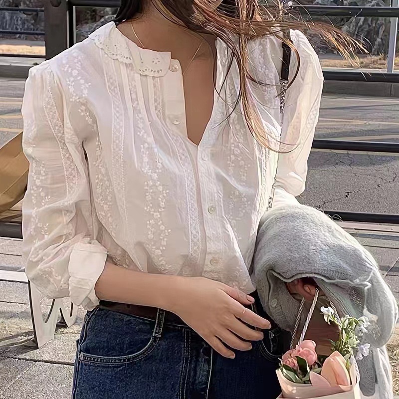 Liên Kết Với Nhau ✿ Áo Kiểu Tay Dài Cổ Tròn Màu Sắc Thanh Lịch Phong Cách Hàn Quốc