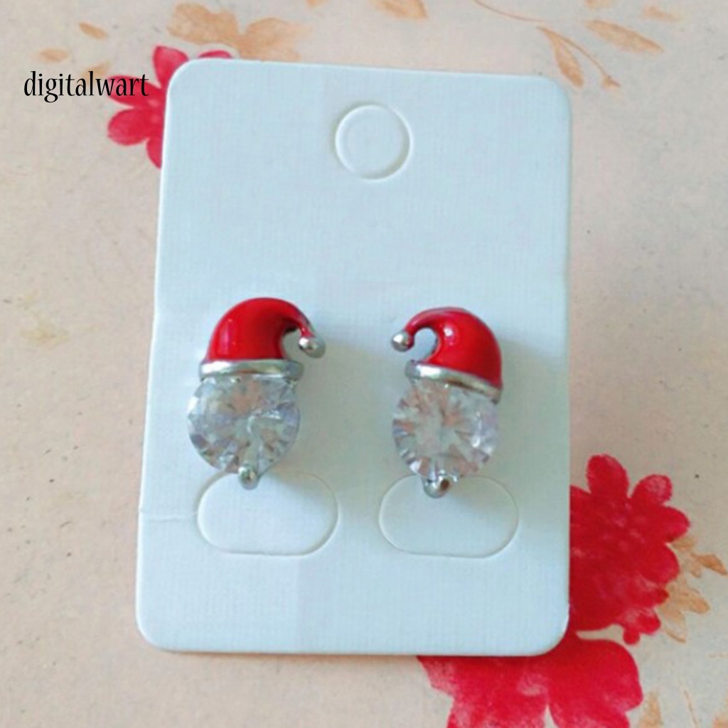 Kỹ Thuật Số| Bông Tai HợP Kim HìNh Mũ GiáNg Sinh ĐíNh Đá Xinh XắN