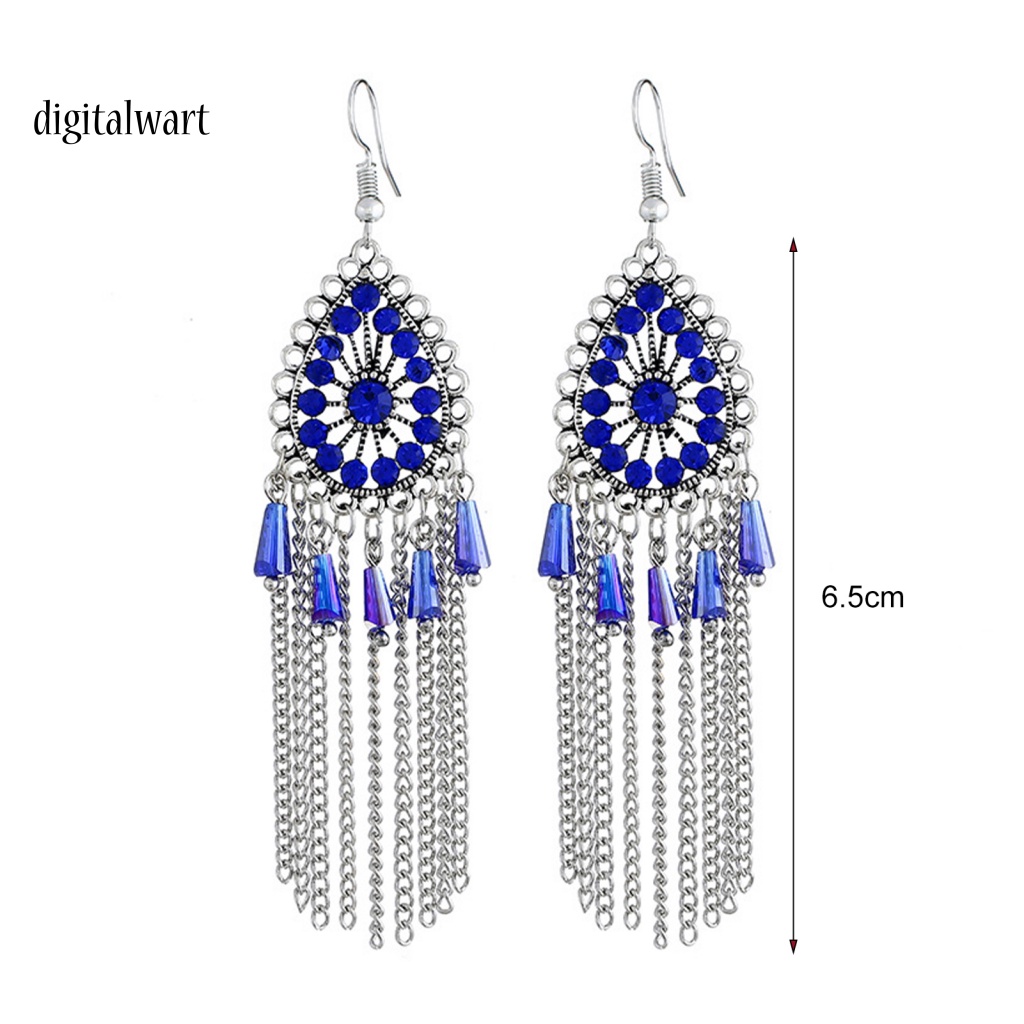 Kỹ Thuật Số| 1 Đôi Bông Tai Hình Giọt Nước Đính Đá Phối Tua Rua Phong Cách Vintage Dành Cho Nữ