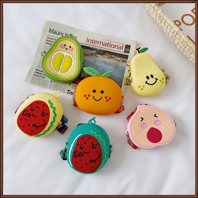 Túi Đeo Chéo Vai Đựng Tiền Xu Có Khóa Kéo Hình Trái Cây Dễ Thương Cho Bé Gái