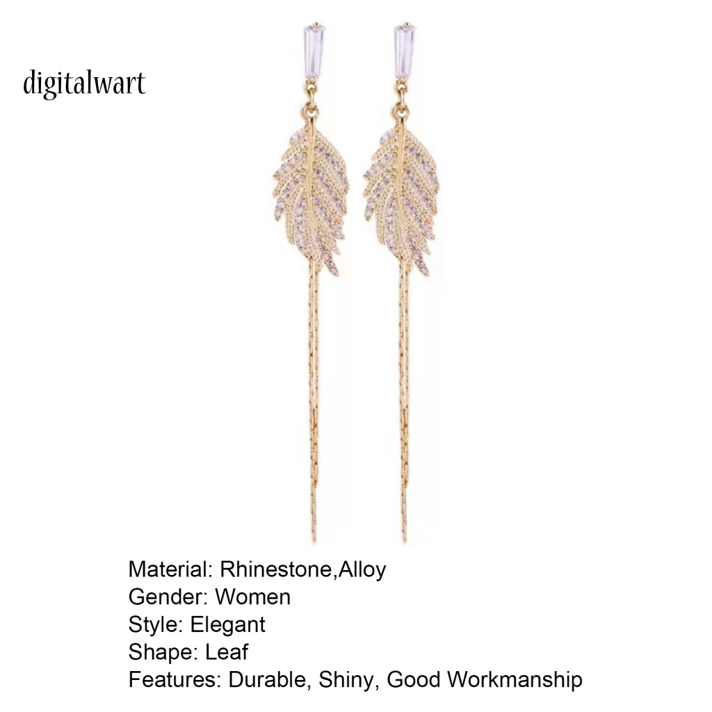 Kỹ Thuật Số| 1 Đôi Bông Tai Dáng Dài Hình Chiếc Lá Đính Đá Sáng Bóng Dành Cho Nữ
