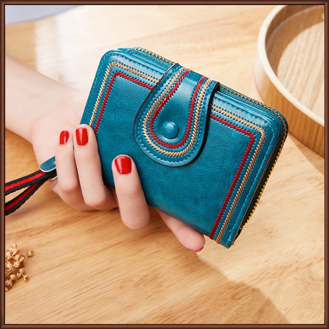 Ví Da Pu Ngắn Đựng Thẻ / Tiền Xu Có Khóa Kéo Thời Trang Cho Nữ Giá Đỡ
