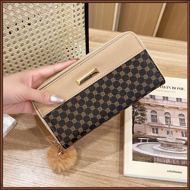 Ví Da Pu Cầm Tay Nhiều Ngăn Đựng Thẻ Phối Màu Tương Phản Thời Trang Cho Nữ