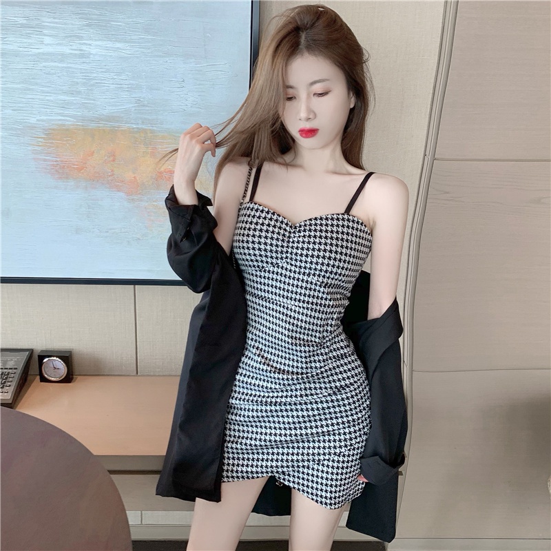 Váy không tay Phụ nữ Sexy V-Neck Thousand Bird Grip Slim Sling Mùa hè Skinny Dress  hka082