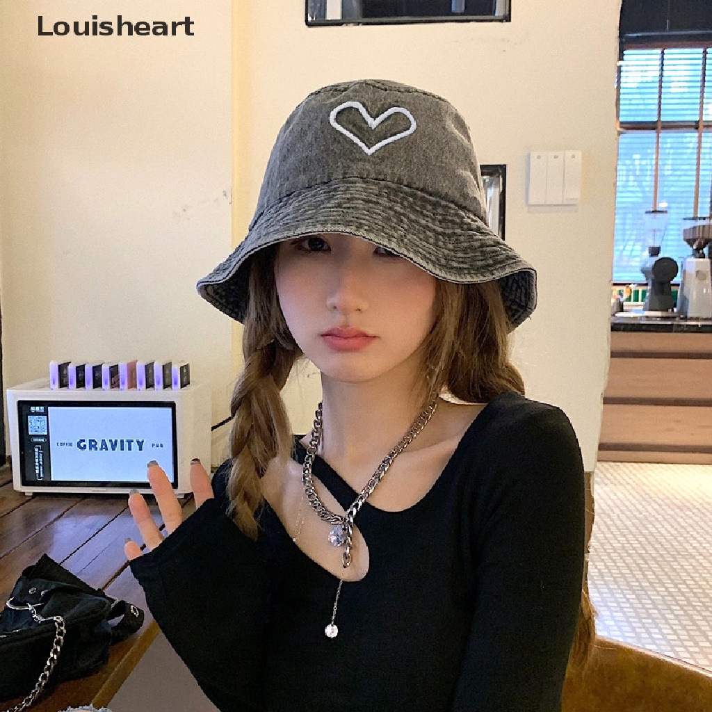 Mũ Tai Bèo Denim Chống Nắng Chống Gió Thêu Họa Tiết Trái Tim TFG Thời Trang Unisex