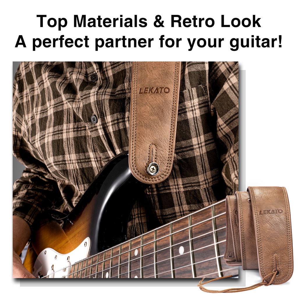 Dây đeo đàn guitar LEKATO 2.5" bằng da dày 41"-51" cho đàn guitar điện/ bass/ acoustic