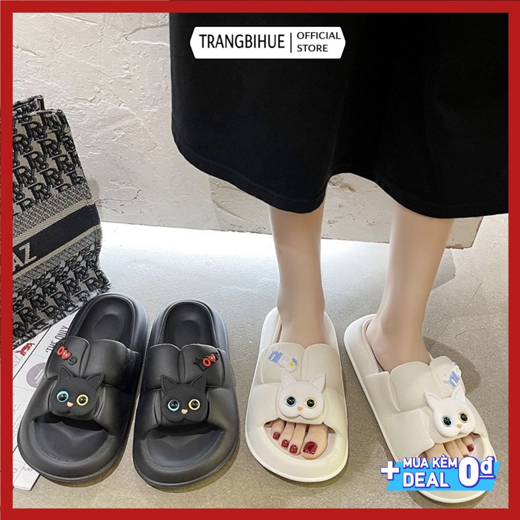 Dép bánh mì quai ngang gắn sticker mèo  dễ thương siêu mềm  MSP2601+10-2 TRANGBIHUE