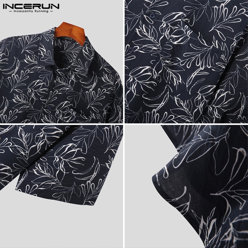 INCERUN Áo Sơ Mi Tay Ngắn Dáng Rộng Thời Trang Đi Biển Trẻ Trung Cho Nam