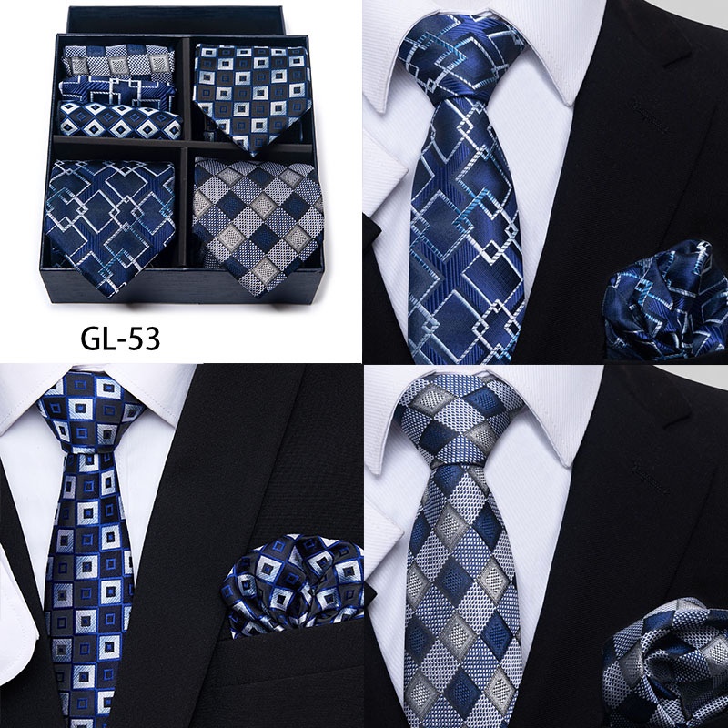 Bộ Cà Vạt + Khăn Tay + Hộp Quà 8cm Thời Trang Lịch Lãm Cho Nam