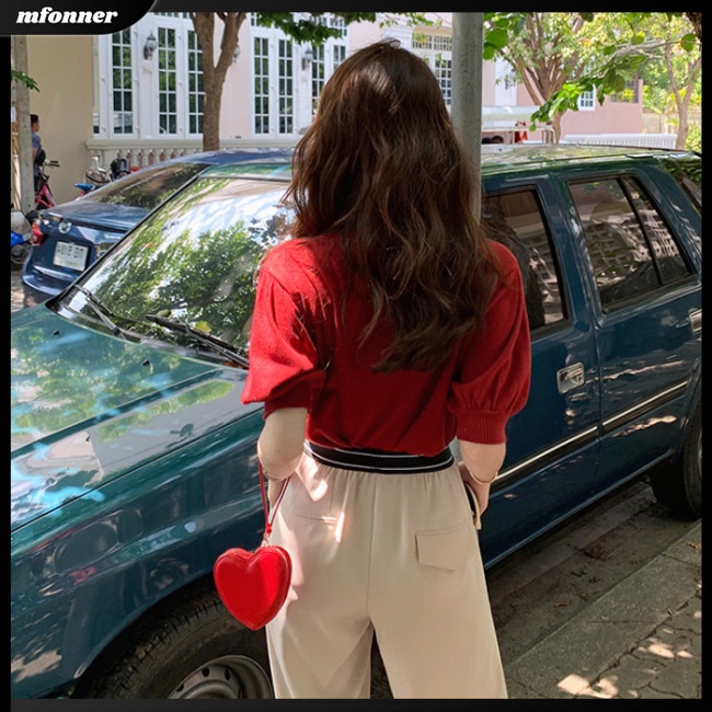 Áo Dệt Kim Tay Ngắn Cổ Tròn Màu Sắc Đơn Giản Cho Nữ