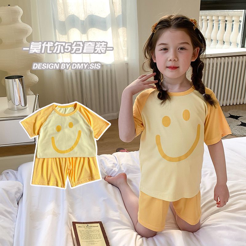 Hàng Mới Về Bộ Đồ Ngủ Tay Ngắn Bằng Lụa Mỏng Thoáng Khí Thoải Mái Thời Trang Mùa Hè Cho Bé Trai Và Gái