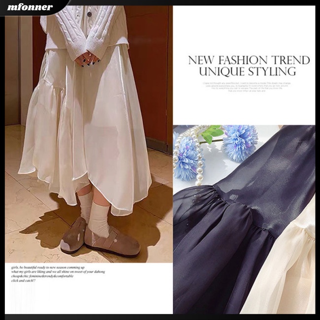 Chân Váy Lưng Thun Nhún Bèo Màu Trơn Ngọt Ngào Thời Trang Cho Nữ