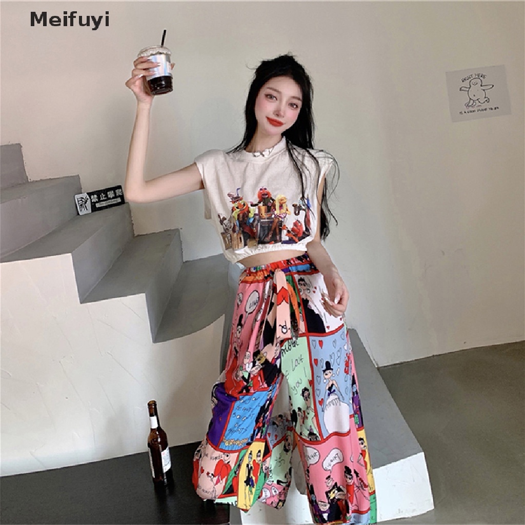 [Meifuyi] Quần Dài Dáng Rộng Lưng Cao Phong Cách Harajuku Thời Trang Mùa Hè Dành Cho Nữ