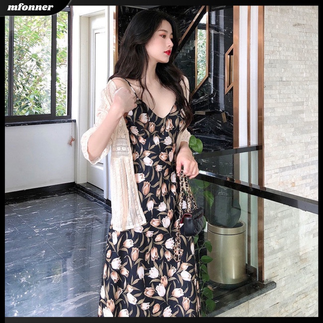 Đầm Dài Hai Dây Phong Cách Retro Thời Trang Mùa Hè Dành Cho Nữ