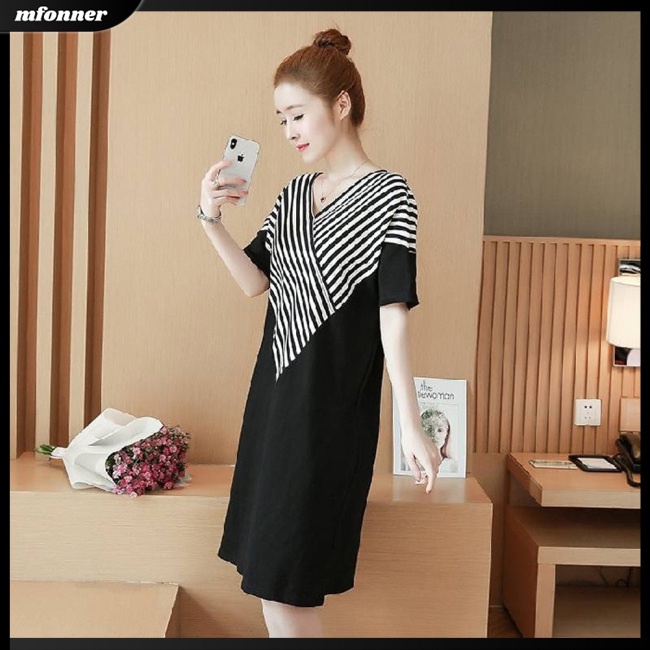 Đầm Tay Ngắn Cổ Chữ V Thời Trang Cho Nữ