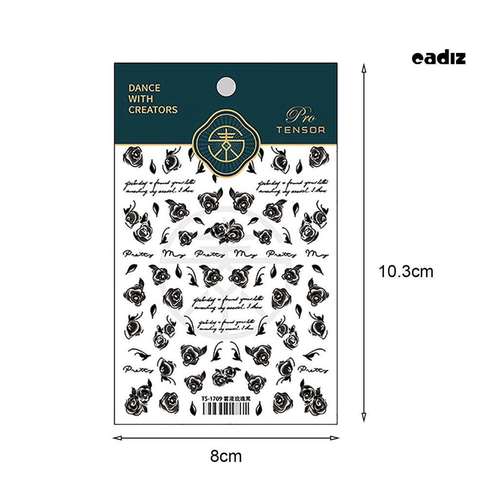 Miếng Dán Trang Trí Móng Tay Tự Dính Họa Tiết Hoa Hồng Trắng Đen Dùng Một Lần