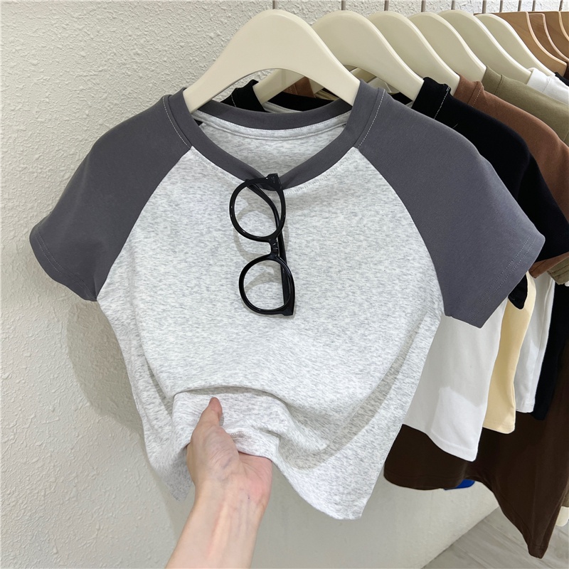 SUXI Áo Thun Cotton Cổ Tròn Dáng Ôm Màu Sắc Tương Phản Thời Trang Mùa Hè Dành Cho Nữ
