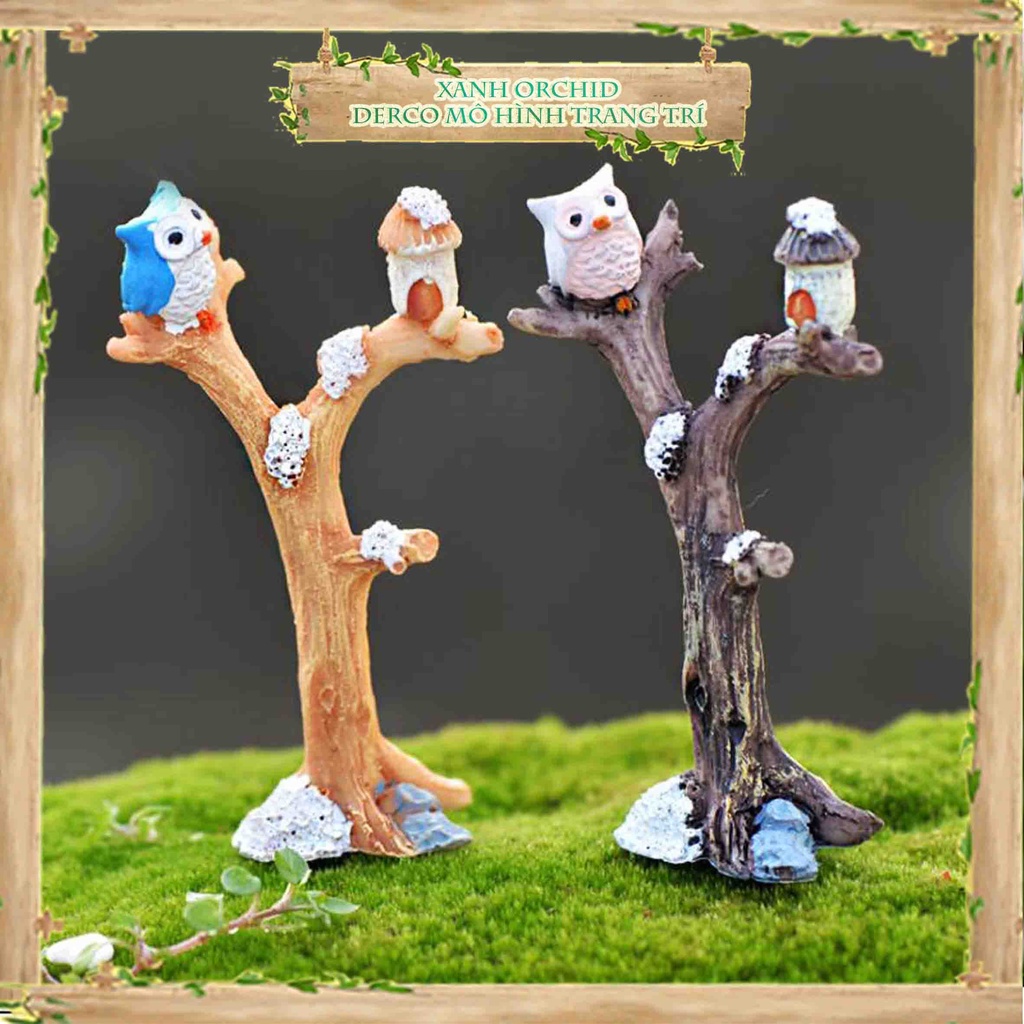 Mô Hình Tiểu Cảnh "Chim Cú Mèo đậu Gốc Cây Mini" Trang Trí Sen Đá, Sân Vườn/ Chậu Cây, DYI, Terrarium