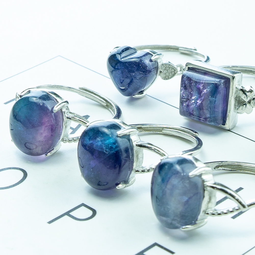 Nhẫn Đá Fluorite Tự Nhiên Nhiều Màu Thời Trang Cho Nữ
