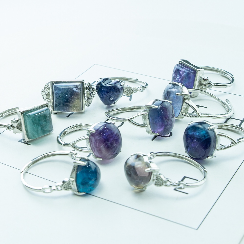 Nhẫn Đá Fluorite Tự Nhiên Nhiều Màu Thời Trang Cho Nữ