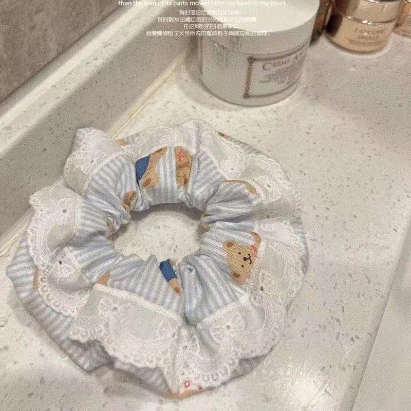 Dây Buộc Tóc Hai Lớp Phối Ren Hoa Xinh Xắn Cho Nữ