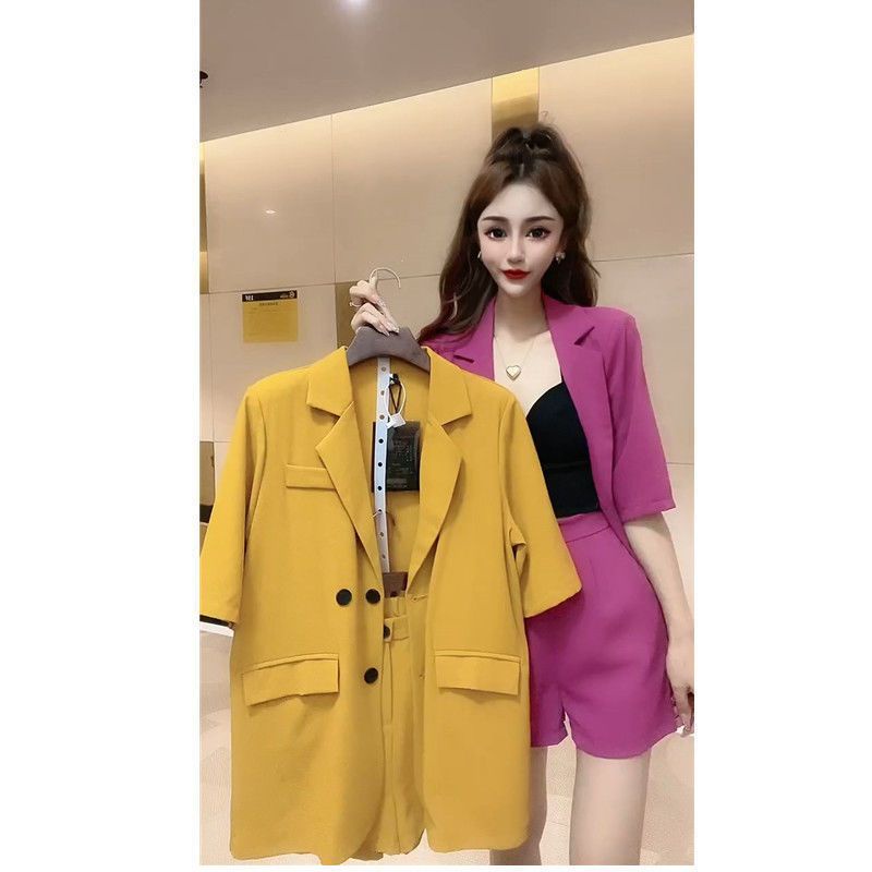 Bộ Áo Vest Ngắn Tay + Quần Short Thời Trang Mùa Hè Hàn Quốc 2023 Cho Nữ