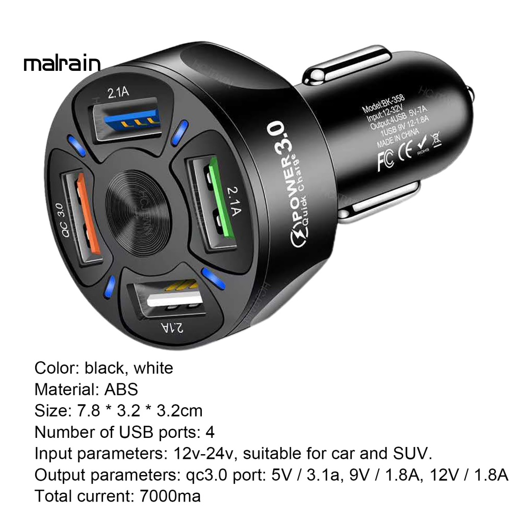 Bộ Sạc Xe Hơi 4 Cổng USB Tự Động Ổn Định MP3 4 USB