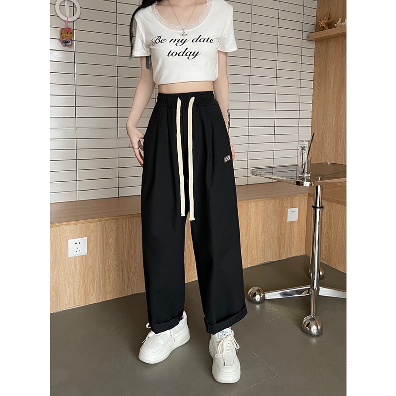 SUXI Quần Dài Ống Đứng Dáng Rộng Màu Sắc Đơn Giản Thời Trang Mùa Hè Theo Phong Cách Vintage