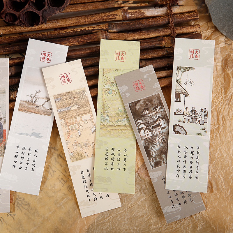 Hộp 30 Thẻ Đánh Dấu Trang Sách Hình Phong Cảnh Phong Cách Trung Hoa