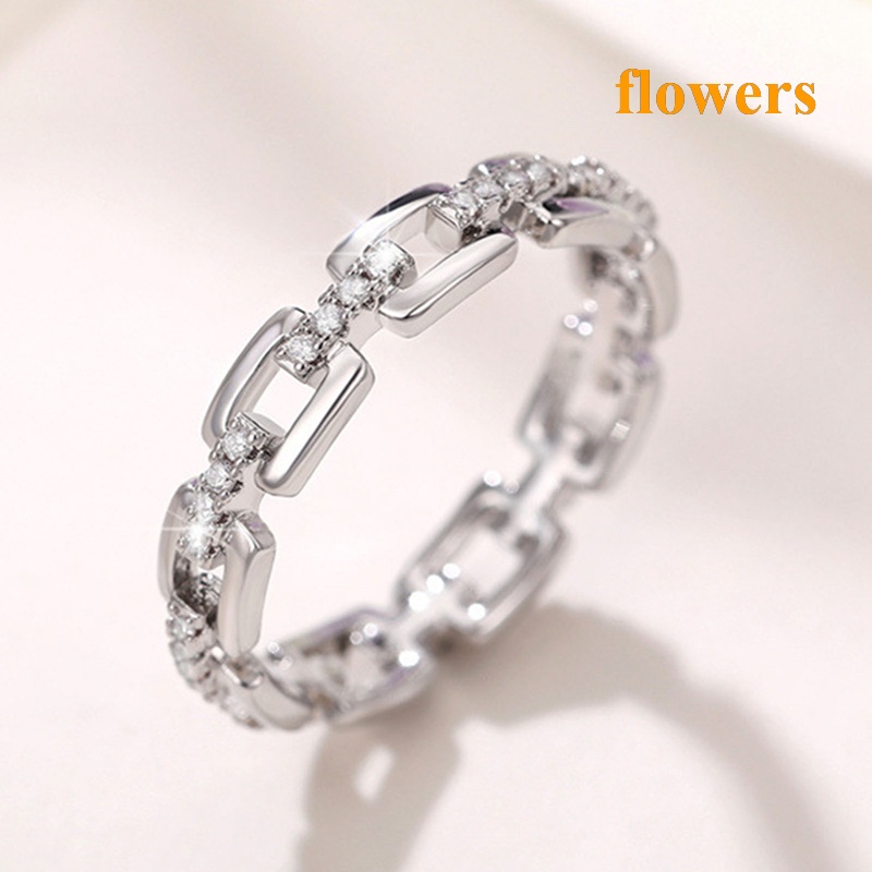 Bộ Nhẫn Dây Xích Đính Đá zircon Hình Hoa Phong Cách Âu Mỹ