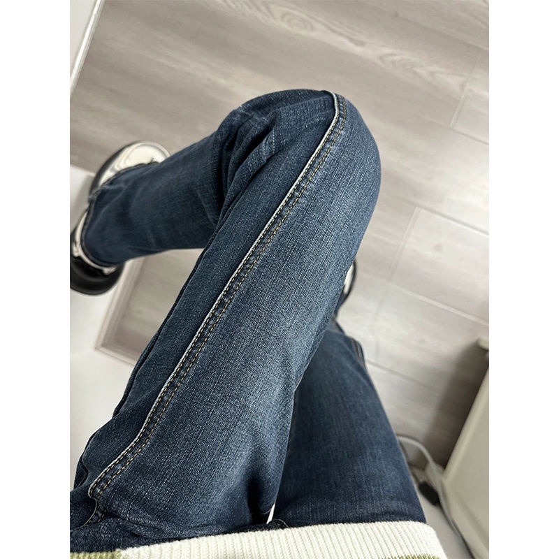 Quần Jean Nữ Lưng Cao Ống Đứng Xẻ Tà Phong Cách Hong Kong Thời Trang Mùa Hè