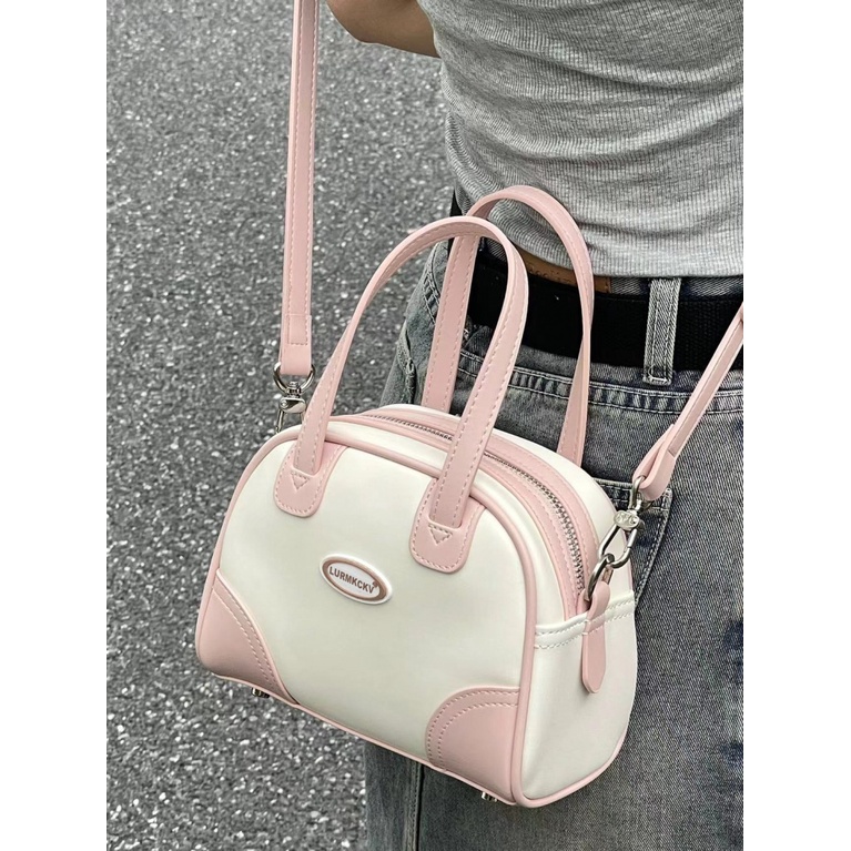 Túi Bowling mini màu hồng Túi Messenger Túi Messenger Túi đeo vai thông thường dành cho nữ Túi Xách Boston mini Màu Hồng Thời Trang Cho Nữ