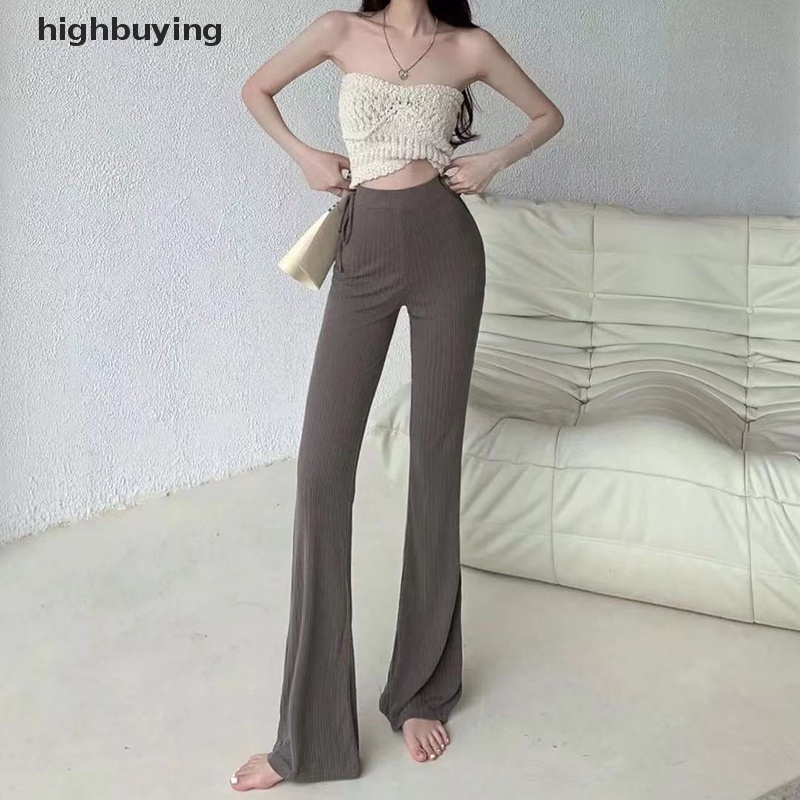 Quần Dệt Kim Lưng Cao Phối Dây Rút Thời Trang Đường Phố Cá Tính