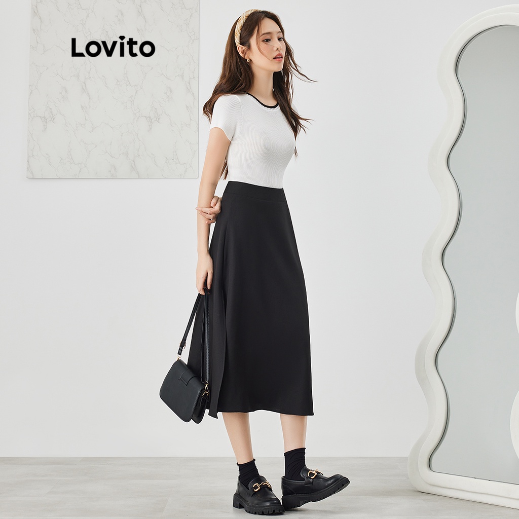 Lovito Casual Plain Contrast Binding Crop Top Nữ L35AD021 (Trắng)
