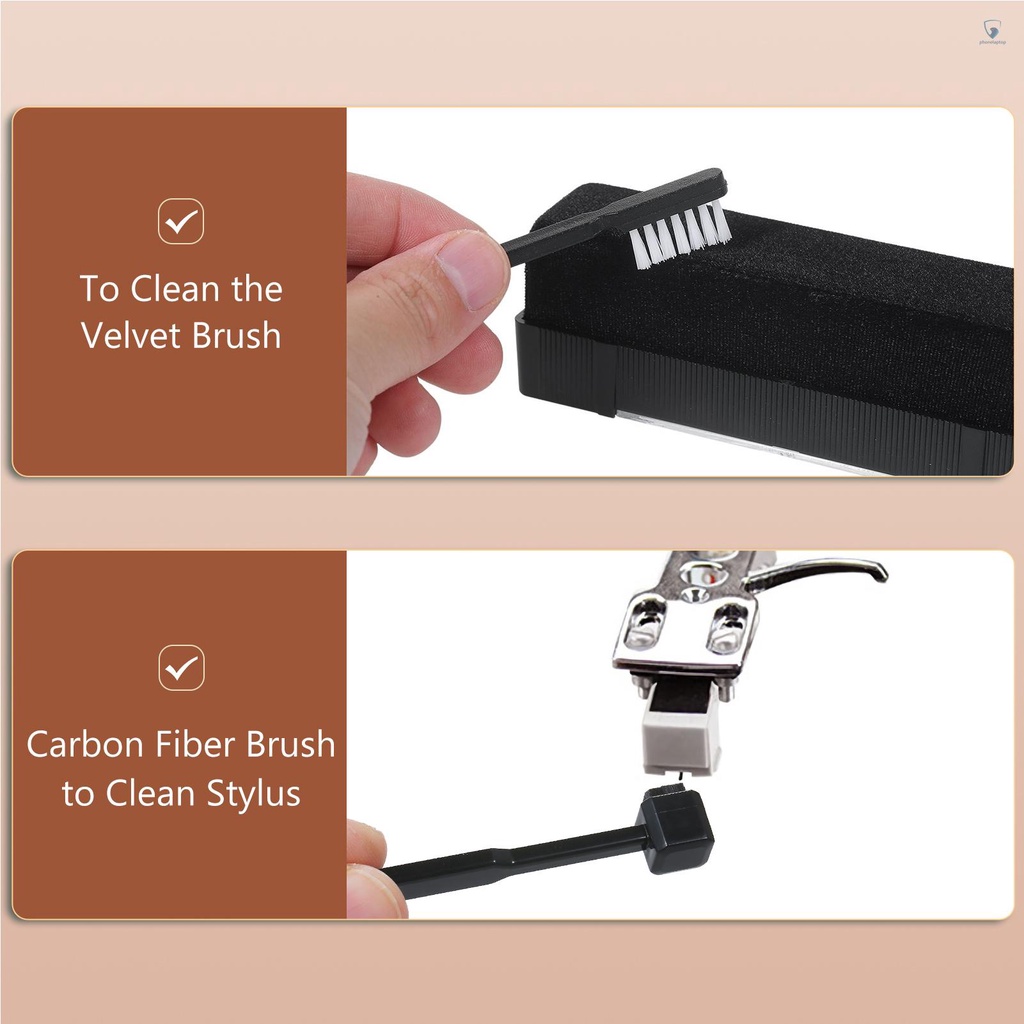 Bộ Dụng Cụ Vệ Sinh Máy Nghe Nhạc Vinyl 3 Trong 1 Với Bàn Chải Sợi Carbon Phối Nhung Thông Dụng Cho Đĩa Quay Đĩa DVD VCD