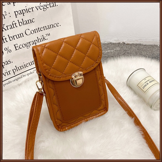 Túi Da Pu Đeo Chéo Đựng Điện Thoại Họa Tiết Hình Thoi Dành Cho Nữ