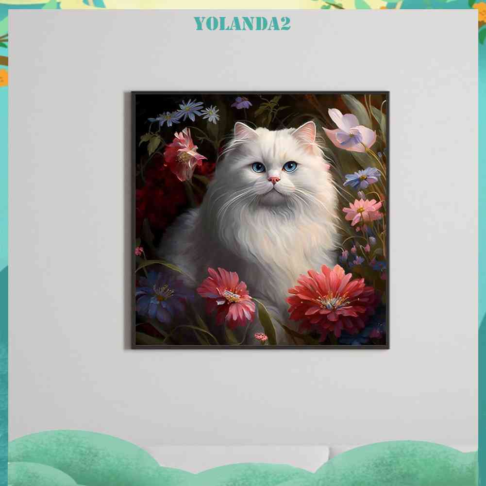 Tranh Đính Đá Kim Cương Toàn Bộ 5D DIY Hình Vẽ Mèo Trang Trí Nhà Cửa
